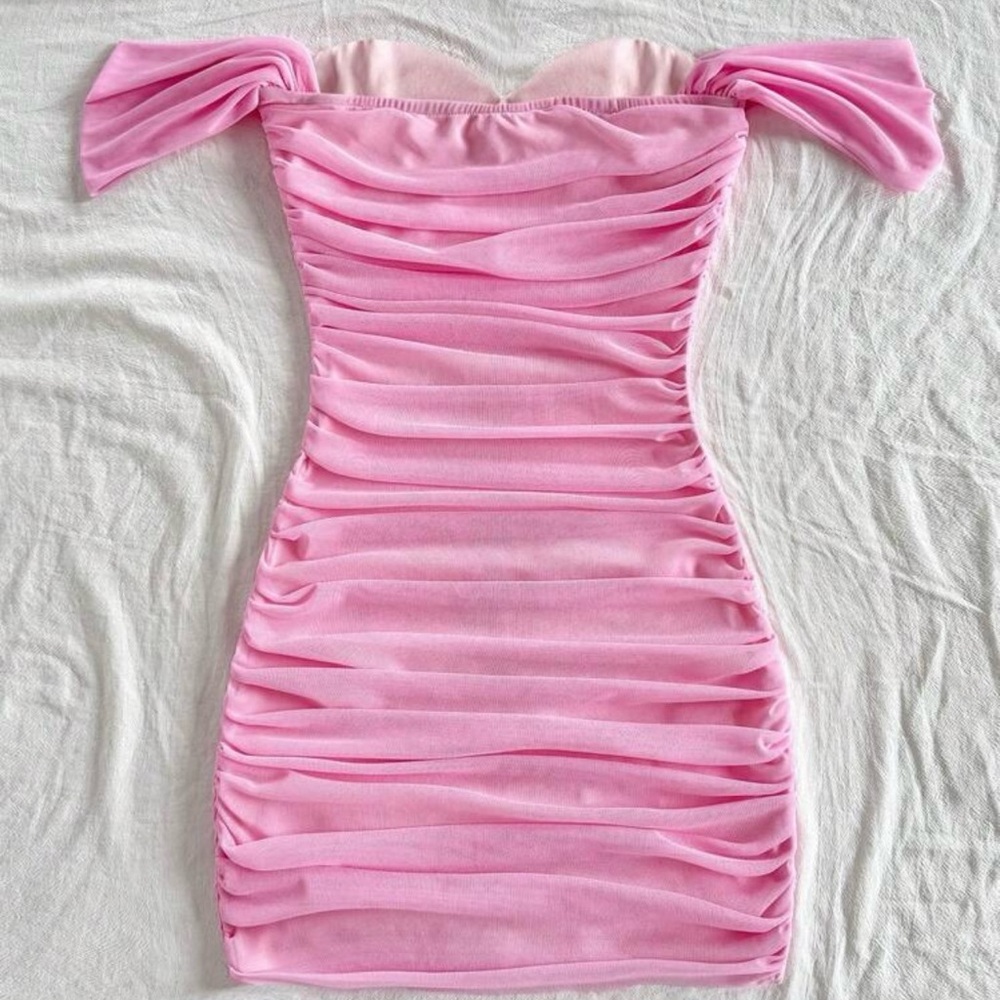 Pink Ruched Bodycon Mini Dress - Picture 2 of 2